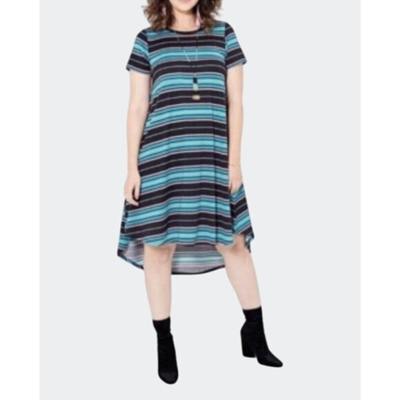 LuLaRoe Carly Striped Short Sleeve High-Low Dress Gray & Teal Comfortable Small - Picture 14 of 14